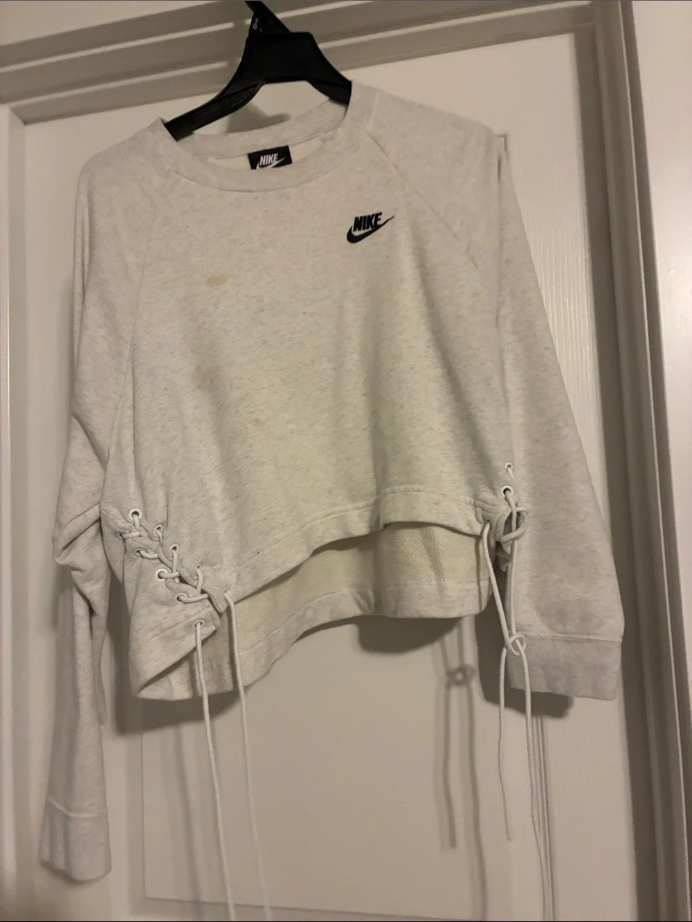Nike Women's Light Gray Lace-Up Cropped Sweatshirt